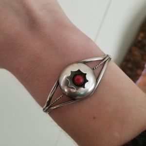 Sterling Silver and Coral Cabochon Bracelet